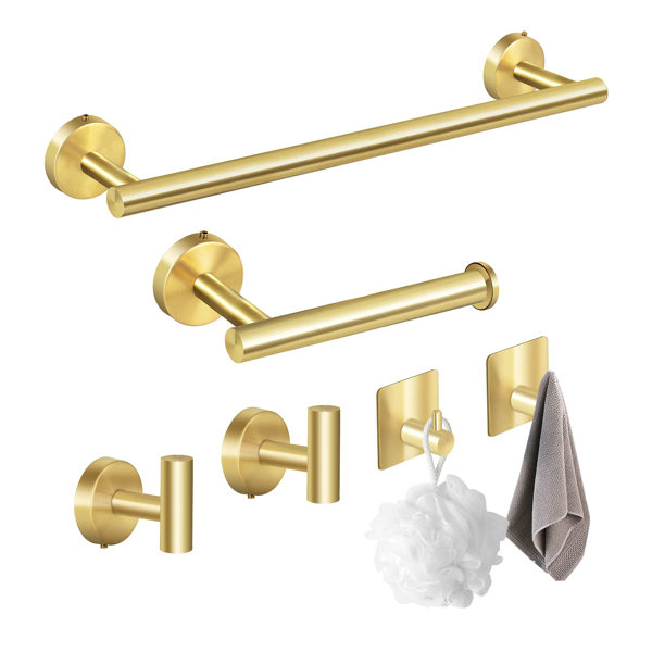 OUMIKEJI 6-Pieces Brushed Gold Bathroom Accessories Set, SUS 304 ...